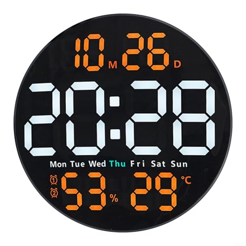 Digitale LED Wanduhr Hygrometer Temperaturanzeige 10 Zoll Mit Fernbedienung Helligkeitsanpassung Alarm Datum Wochentag Timing PVC Mehrfarbig Für Zuhause Büro Wohnzimmer Schlafzimmer Café(Orange) von URPIZY