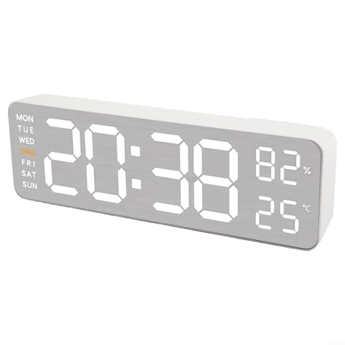 Digitale Wanduhr mit LED Anzeige und Feuchtigkeitsanzeige USB betrieben mit zwei Weckfunktionen Countdown Timer und Schlummermodus Modernes geometrisches Design für Wohnzimmer(White shell 5513) von URPIZY