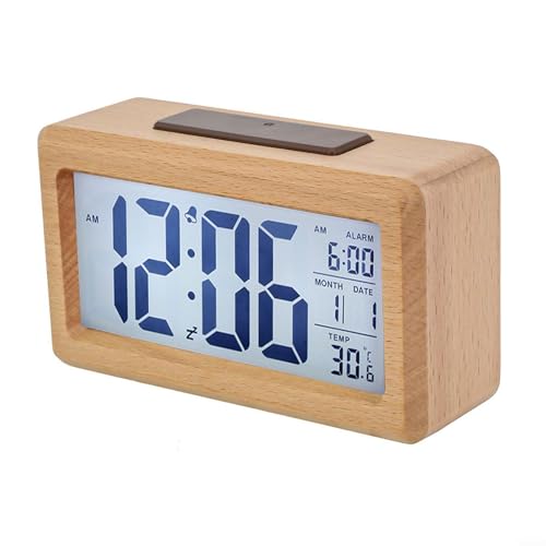 Digitaler Holzwecker Mit Großem Display Sanftes Rücklicht Lautlos Datums- Und Temperaturanzeige Snooze-Funktion Batteriebetrieb Minimalistisches Retro-Design Für Schlafzimmer Und Büro 13,8x7,7CM(A) von URPIZY