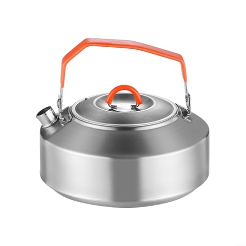 Edelstahl Wasserkocher Teekanne 1.5L/0.9L Mit Isoliertem Griff Für Camping Outdoor Wandern Herdplatte Tragbar Kaffee Tee Kessel(0.9L) von URPIZY