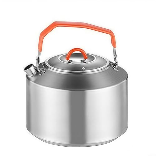 Edelstahl Wasserkocher Teekanne 1.5L/0.9L Mit Isoliertem Griff Für Camping Outdoor Wandern Herdplatte Tragbar Kaffee Tee Kessel(1.5L) von URPIZY