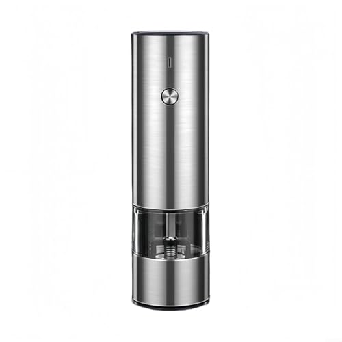 Elektrische Gewürzmühle USB Aufladbar Pfeffermühle mit Einstellbarer Mahlgrad für Salz Pfeffer Gewürze Küchengerät PC Edelstahl 17cm Schwarz(Stainless Steel) von URPIZY
