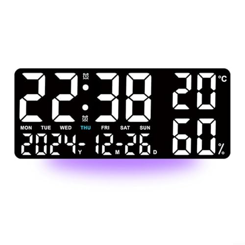 Elektronische Digitale Wanduhr LED Große Anzeige Multi Funktion Stoppuhr Countdown Timer Doppelalarm Kalender Temperatur Feuchtigkeitsüberwachung Helligkeit Einstellbar Für Wohnzimmer Büro(A) von URPIZY