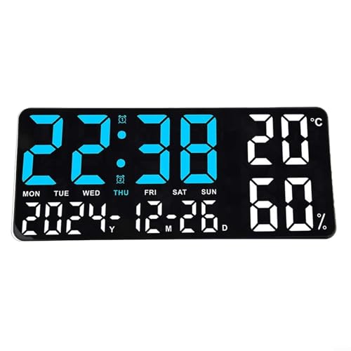 Elektronische Digitale Wanduhr LED Große Anzeige Multi Funktion Stoppuhr Countdown Timer Doppelalarm Kalender Temperatur Feuchtigkeitsüberwachung Helligkeit Einstellbar Für Wohnzimmer Büro(B) von URPIZY
