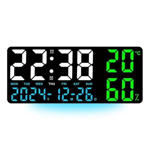 Elektronische Digitale Wanduhr LED Große Anzeige Multi Funktion Stoppuhr Countdown Timer Doppelalarm Kalender Temperatur Feuchtigkeitsüberwachung Helligkeit Einstellbar Für Wohnzimmer Büro(C) von URPIZY