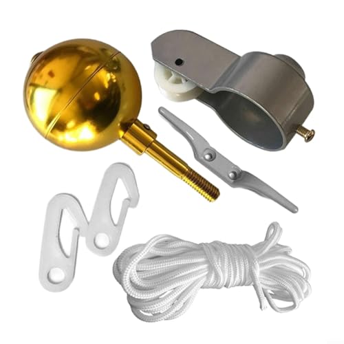 Fahnenmast-Komplettzubehör Set Aluminium Gold Kugel Ornament Robustes Polyester Halyard Flaschenzug und Drehhaken Passend für 2 Zoll Fahnenmast für US Standard Flaggen Outdoor Anwendungen(ball2) von URPIZY