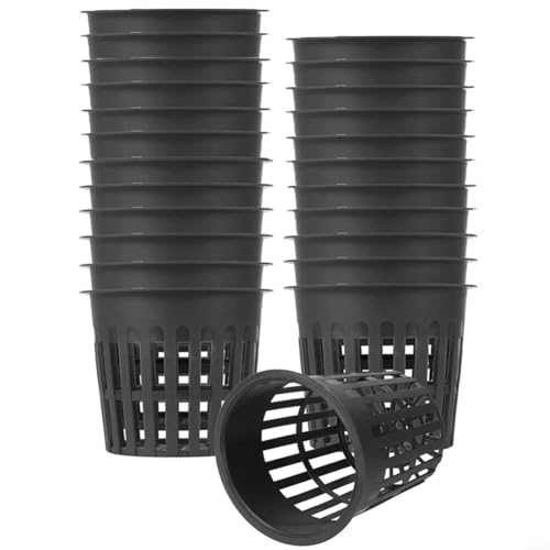 Hydroponik Netztöpfe 11cm Kunststoff Mesh Töpfe für Pflanzenzucht Gartenbau Wasserpflanzen Anzucht Drainage System Schwarz 12/24 Stück Set(24pcs) von URPIZY