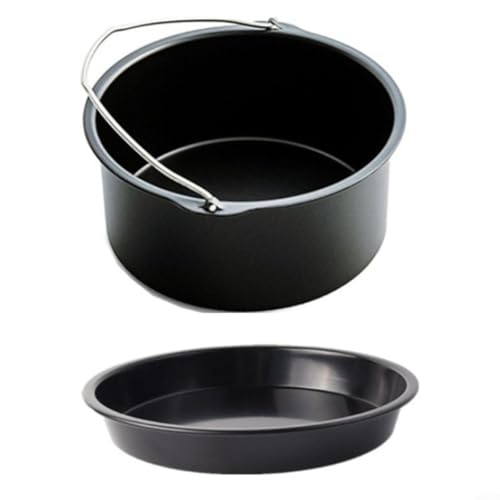 Luftfritteuse Zubehör Set 2-teilig Antihaftbeschichtete Backform Pizzaform Kuchenform Backblech für 6/7/8 Zoll Heißluftfritteuse(8in) von URPIZY