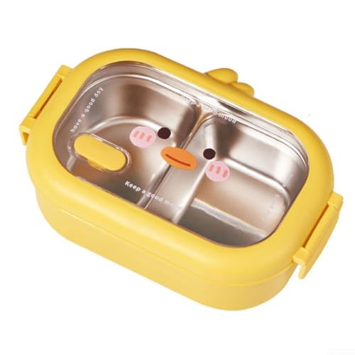 =Lunchbox Für Kinder 1000ML Edelstahl Brotdose Mit 2 Fächern Auslaufsicher Lebensmittelbehälter Cartoon Ente Design Für Mädchen Jungen Schule Picknick Gelb von URPIZY