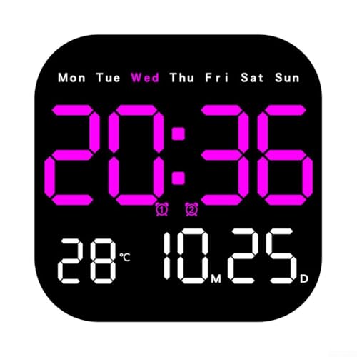 Multifunktionale LED Wanduhr Elektronische Digitaluhr Mit Fernbedienung Temperaturanzeige Wecker Kalender Tages-Countdown Einstellbare Helligkeit Schwarz 18x18 cm Für Wohnzimmer Büro(Magenta) von URPIZY