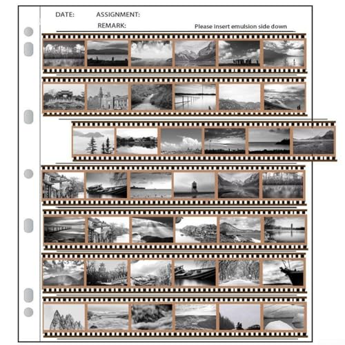 Negativfilm-Aufbewahrungsseiten Black White Film Dia Säurefrei Transparent Hochauflösend 3-Ring Kompatibel 50 Stück Verschiedene Größen Für 35mm 120 4x5 geeignet(135 One pack of 50) von URPIZY