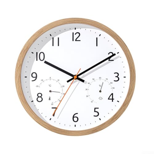 Non Ticking Quartz Wall Clock 12 In With Integrated Thermometer & Hygrometer For Comfort Monitoring(B) von URPIZY
