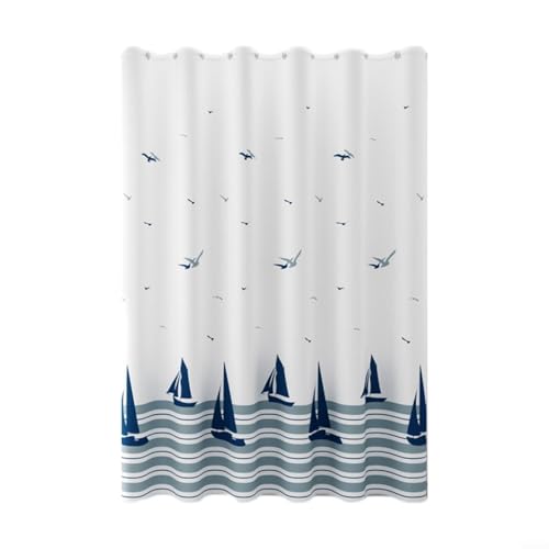 Polyester Duschvorhang Wasserdicht mit Haken 180x200 cm Blau Weiß Waschbar für Badezimmer Dusche Badewanne(180 * 200) von URPIZY