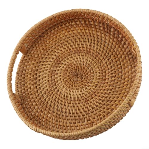 Rattan Geflochtenes Tablett Rundes Tablett Handgewebt Mit Griffen Aus Natürlichem Rattan Für Servieren Aufbewahrung Dekoration 25cm 30cm 35cm Für Küche Wohnzimmer Bauernhaus(35CM) von URPIZY