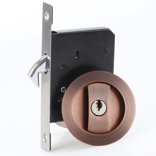 Schiebetürschloss Zinklegierung Unsichtbares Design Einseitiges Schlüsselschloss Flexibel für Innenfalttüren Küchentüren Balkontüren Sicherer Verriegelungsmechanismus langlebig(Red Bronze&keys) von URPIZY