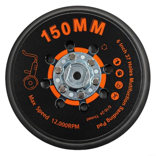 Schleifpad 37 Löcher 150mm Durchmesser Für Exzenter-Schleifer Verbesserte Staubabsaugung Effiziente Leistung Bis Zu 12.000 U/min Sicheres 5/16-24 Gewinde Kompatibel Mit Den Meisten Schleifgeräten von URPIZY