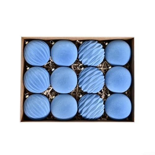 Set Weihnachtskugeln 12 Stück Flockoptik 8cm Kunststoff Bunt mit Metallbügel und Hängeseil Für einfache Installation Retro Für Weihnachtsbaum Tür Fenster Wand Veranda Festliche Dekoration(blue) von URPIZY