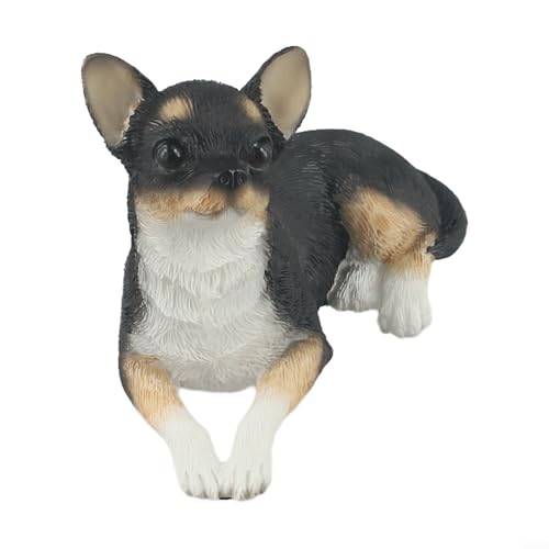 Sitzende Chihuahua Gartenfigur Frostbeständige Harz Skulptur Detailliertes Design Lebensechte Augen Kompakt für Außen Dekoration Weiß Schwarz Khaki für Haus und Garten(Black) von URPIZY