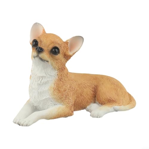 Sitzende Chihuahua Gartenfigur Frostbeständige Harz Skulptur Detailliertes Design Lebensechte Augen Kompakt für Außen Dekoration Weiß Schwarz Khaki für Haus und Garten(Khaki) von URPIZY