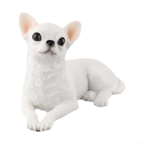 Sitzende Chihuahua Gartenfigur Frostbeständige Harz Skulptur Detailliertes Design Lebensechte Augen Kompakt für Außen Dekoration Weiß Schwarz Khaki für Haus und Garten(White) von URPIZY
