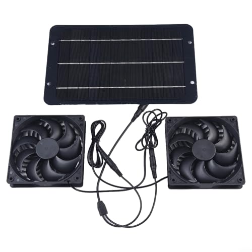 URPIZY Solar Betriebener Ventilator, 12V 10W Wasserdichter Doppel-Abluftventilator, Für Camping Gewächshaus Tierhaus Hühnerstall Scheune Baumhaus Küche, Solarbetriebener Luefter von URPIZY