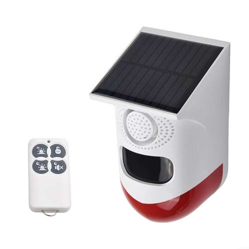 Solar Bewegungsmelder Alarmanlage Außen, 120DB Lauter Sicherheitsalarm Mit Fernbedienung, IP67 Wasserdicht, 110° Erfassungswinkel, 9-12m Reichweite, Sicherheitsalarm, Solarbetrieben von URPIZY