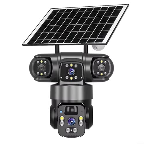 Solar WLAN Überwachungskamera 8000mAh Akku Dual-Linse 360° PTZ Farbige Nachtsicht PIR-Bewegungserkennung IP66 Wasserdicht 2.4G WiFi Außenkamera 4K Auflösung(Black) von URPIZY