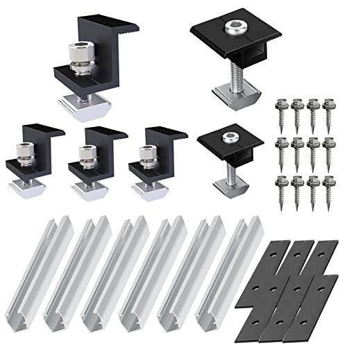 Solarmodul Halterung Kit Montageschienen-Flachdach-End-/Mittelklemmen-Set PV Befestigungsschiene Solarpanel Zubehör für Dach Balkonkraftwerk PV Anlage Set 30mm Befestigung Solarmodul für Solar Panel von URPIZY