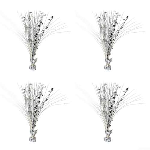 Sternförmige Tischdeko 4er Set mit glitzerndem Überzug 45cm Höhe leichte Kunststoffmaterialien Gold Blau Silber Lila für Hochzeit Geburtstag Jubiläum Event nachhaltig wiederverwendbar(Silver Black) von URPIZY
