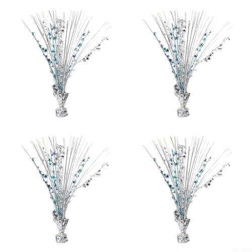 Sternförmige Tischdeko 4er Set mit glitzerndem Überzug 45cm Höhe leichte Kunststoffmaterialien Gold Blau Silber Lila für Hochzeit Geburtstag Jubiläum Event nachhaltig wiederverwendbar(Silver Blue) von URPIZY