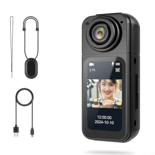 Tragbare 4K Action Kamera Mit 1.47 LCD Display, Magnetische Halterung, Freihändige POV Aufnahme, 2.7K Videoauflösung, 180° Weitwinkel, Mini Körperkamera Für Vlogging, Reisen, Haustier(Is black) von URPIZY