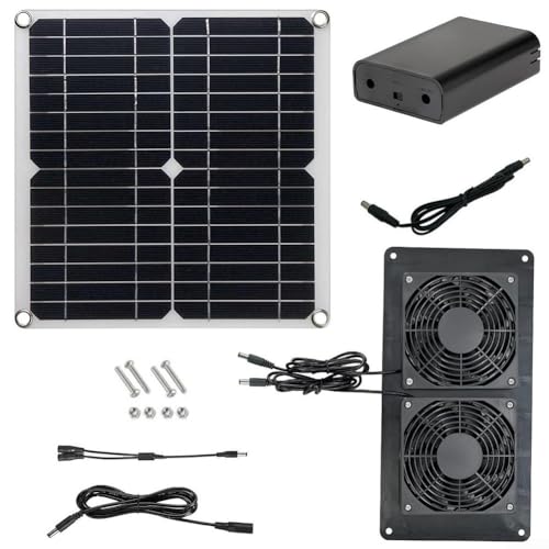 URPIZY 12W Solar Ventilator Doppellüfter Set Solarbetriebene Abluftventilator Mit Akku-Box Für Gewächshaus Gartenhaus IP65 Wasserdicht von URPIZY