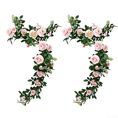 URPIZY 2 Stück Künstliche Rosenranken 138 Cm Für Wand- Und Fensterdekoration, Hochzeit, Innen- Und Außendekoration, Weiß/Orange/Lila(Light rosy) von URPIZY