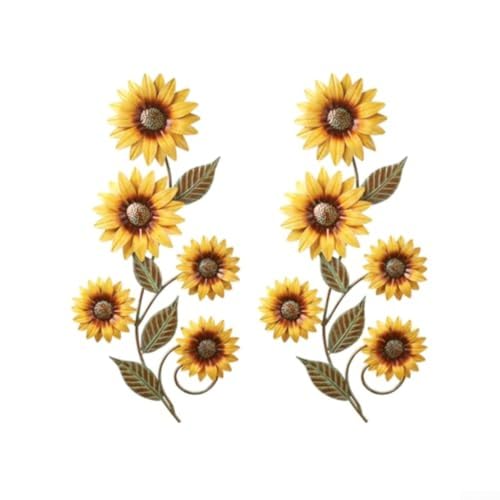 URPIZY 2 Stück Metall Sonnenblumen Wandkunst Dekoration Für Wohnzimmer Schlafzimmer Terrasse Garten Zaun Innen Außen Gelb 30X15cm von URPIZY