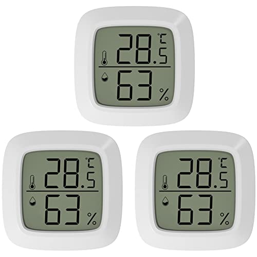 URPIZY 3 Stück Mini LCD Digital Thermometer Hygrometer Innen Raumthermometer Luftfeuchtigkeitsmesser Genaue Hygrometer Digital Temperatur Feuchtigkeit Sensor für Babyzimmer, Gewächshaus, Weinkeller von URPIZY