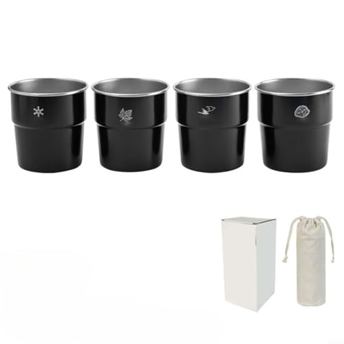 URPIZY 304 Edelstahl Camping Becher Set 300Ml Stapelbare Outdoor Trinkbecher Mit Aufbewahrungstasche Für Wandern Reisen Picknick 4 Stück(300ml black) von URPIZY