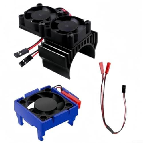 URPIZY 4,8–6V Doppellüfter Für Motor Und ESC Aus Aluminium Und Kunststoff, IP44 Wasserschutz, Inkl. Stromkabel, Kompatibel Mit 1/10 RC Auto Motor Ø 35–37 Mm(Black) von URPIZY