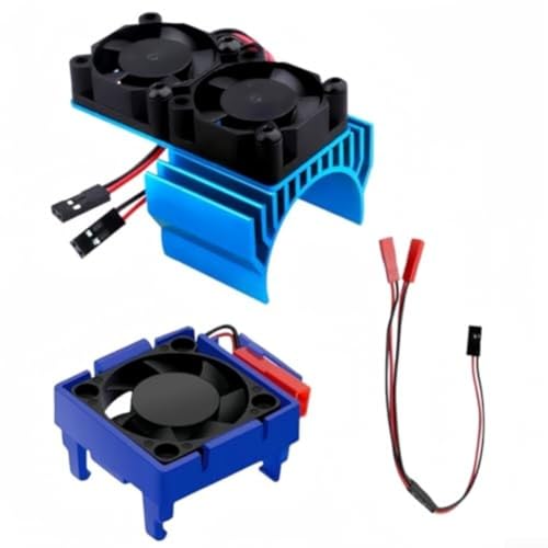 URPIZY 4,8–6V Doppellüfter Für Motor Und ESC Aus Aluminium Und Kunststoff, IP44 Wasserschutz, Inkl. Stromkabel, Kompatibel Mit 1/10 RC Auto Motor Ø 35–37 Mm(Blue) von URPIZY