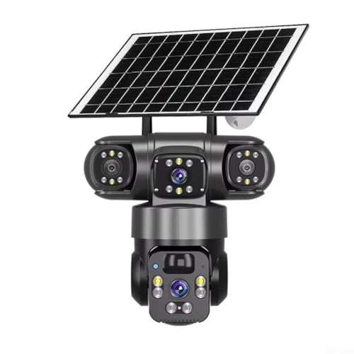 URPIZY 4K Solar Überwachungskamera Drahtlos Außen 360° PTZ Drei Objektive 2.4G WiFi Batterie Sicherheitskamera Mit Nachtsicht IP66 Wasserdicht(Black) von URPIZY