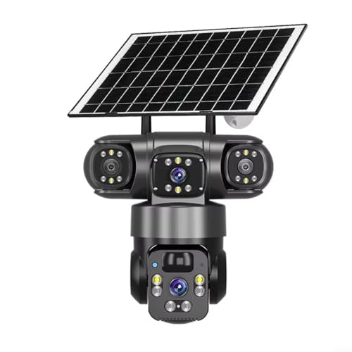 URPIZY 4K Solar Überwachungskamera Kabellos Außen 360° PTZ DREI Objektive 2.4G WiFi Batterie Sicherheitskamera mit für Nachtsicht Cloud Speicher IP66 Wasserdicht, außenkamera solar WLAN(Black) von URPIZY