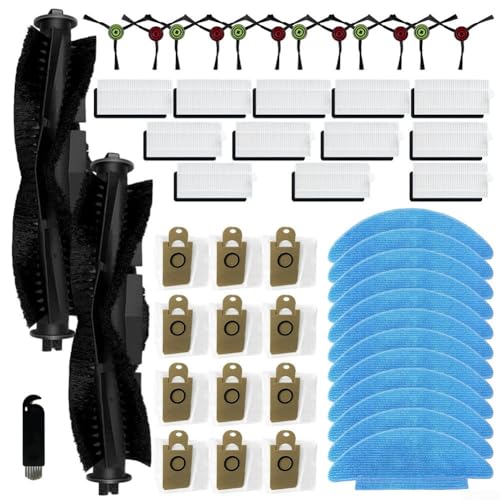 URPIZY 51-teiliges Zubehör-Set, kompatibel mit Honiture Q6 SE Roboter-Staubsauger, 12 Wischtücher, 12 Filter, 12 Seitenbürsten, 2 Rollenbürsten, 12 Staubbeutel, 1 Reinigungsbürste von URPIZY