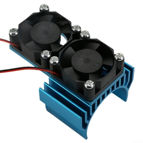URPIZY Aluminium RC Motor Kühlkörper Mit Doppel 30Mm Lüftern Für 1:10 RC Autos, Kompatibel Mit 540/550 Bürstenmotoren Und 3650/3660 Brushless Motoren, Effiziente Wärmeableitung(Blue) von URPIZY