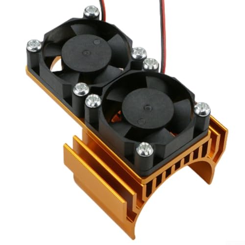 URPIZY Aluminium RC Motor Kühlkörper Mit Doppel 30Mm Lüftern Für 1:10 RC Autos, Kompatibel Mit 540/550 Bürstenmotoren Und 3650/3660 Brushless Motoren, Effiziente Wärmeableitung(Gold) von URPIZY