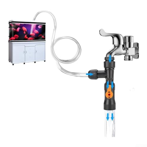 URPIZY Aquarium Kiesreiniger Wasserwechsel Set Wasserhahn-Typ Schlauch 3 M 12/16 Mm Siphon Reinigungstool Für Fischbecken Leiser Betrieb Kunststoff Schwarz(GYHS-03+Water pipe) von URPIZY