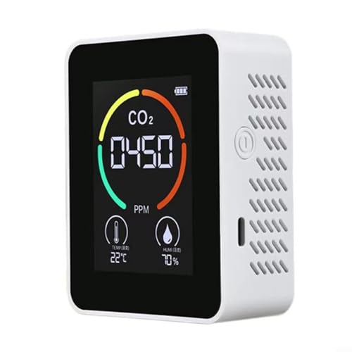 URPIZY CO2-Monitor, CO2-Detektor, 3-in-1-Kohlendioxid-Detektor-Monitor mit Temperatur und Luftfeuchtigkeit, CO2-Messgerät – Sir-Qualität – tragbar und präzise (weiß), 2371487248 von URPIZY