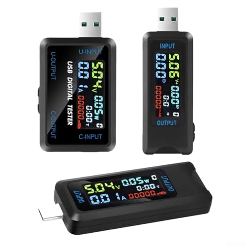 URPIZY Digital Multimeter USB Typ-C Spannungsmesser Stromzähler Mit IPS LCD Display Für Ladegerät Netzteil Stromversorgung Kapazität Leistung Temperatur Prüfgerät(USB+Type-C) von URPIZY