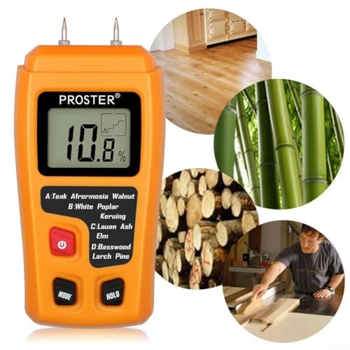 URPIZY Digitales Holzfeuchtemessgerät Mit LCD Display Feuchtigkeitsprüfer Für Holz Karton Automatische Abschaltung Ergonomisches Design(Orange) von URPIZY