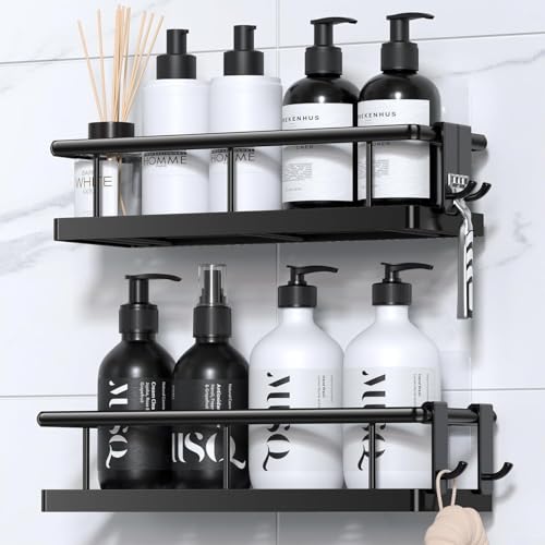 URPIZY Duschablage Ohne Bohren, 2 Stück Duschstangen-aufbewahrungsregal Edelstahl Für 18 Mm-25 Mm Duschstange, Schwarz Badezimmer Organizer Shampoo Halterung Für Dusche von URPIZY
