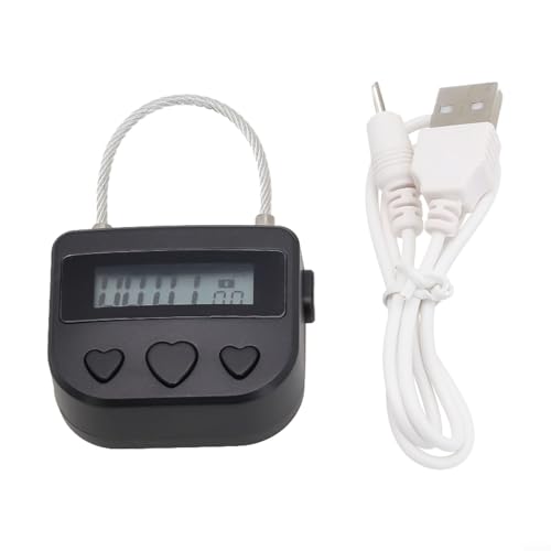 URPIZY Elektronisches Zeitgesteuertes Vorhängeschloss USB Aufladbar Wasserdicht Aus Robustem ABS Und Stahlseil Mit Präziser Zeiteinstellung Bis 99 Std 59 Min, Vielseitig Einsetzbar(Black) von URPIZY