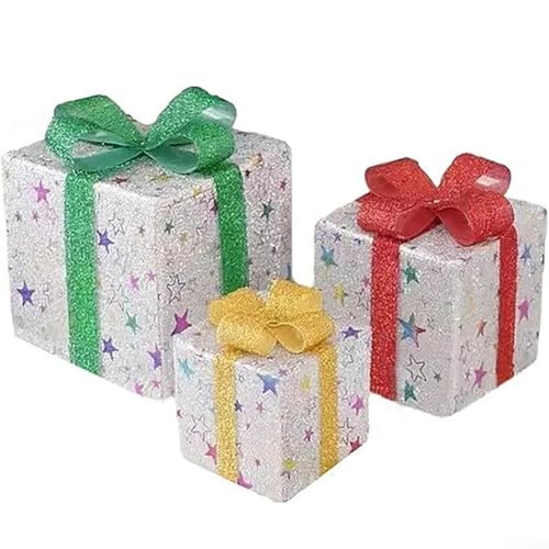 URPIZY LED Weihnachtsboxen 3-teiliges Set Outdoor Beleuchtung Gartendekoration Polyester Elch Schneeflocken Design Für Hof Rasen Terrasse Weihnachtsdeko 25,5X25,5X25,5Cm(A) von URPIZY
